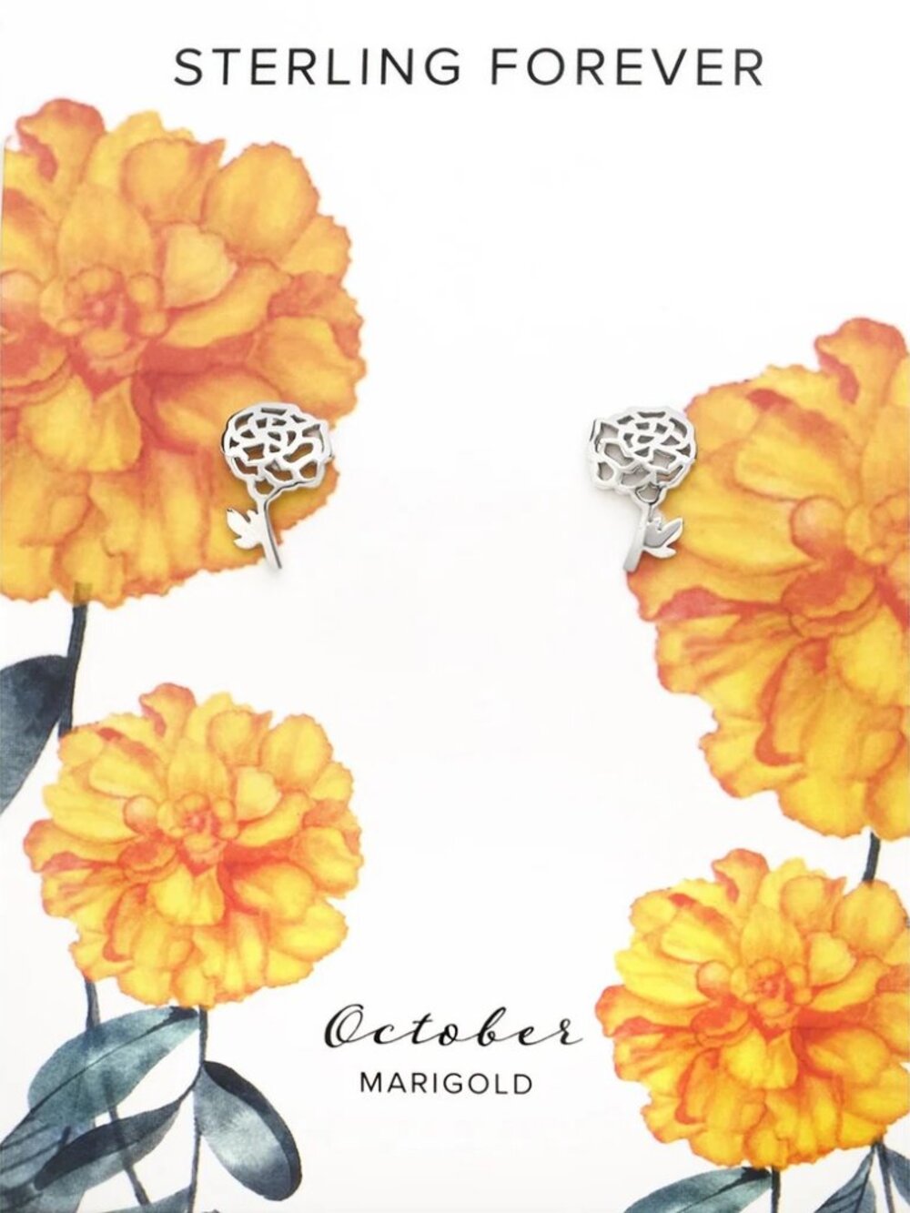 Sterling Forever Sterling Silver October Birth Flower Marigold Stud Earrings NIB